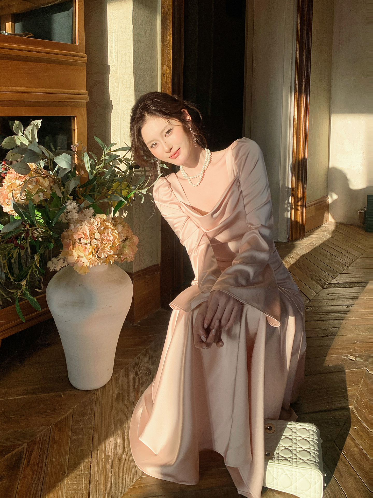 Pink Satin Waist-Cinching Long - Wedding Job ulasan dan harga