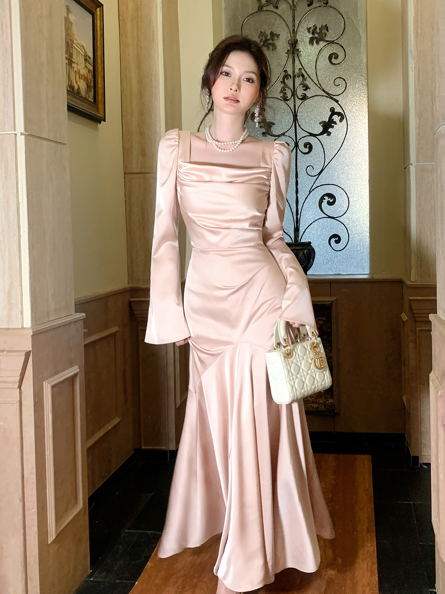 Pink Satin Waist-Cinching Long - Wedding Job ulasan dan harga