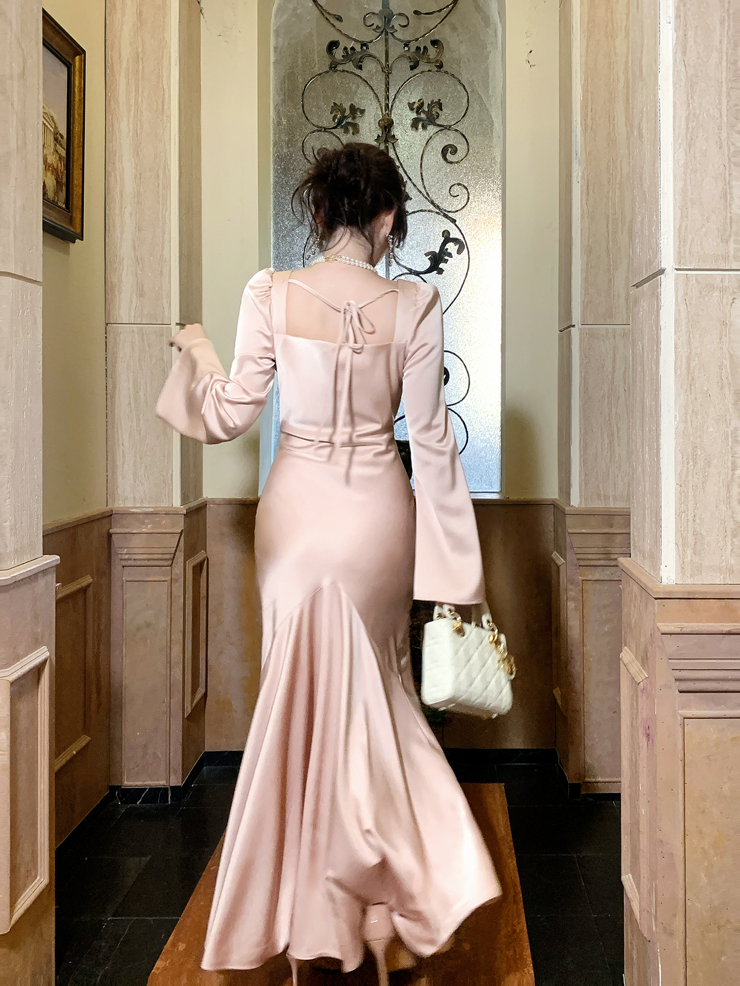 Pink Satin Waist-Cinching Long - Wedding Job ulasan dan harga
