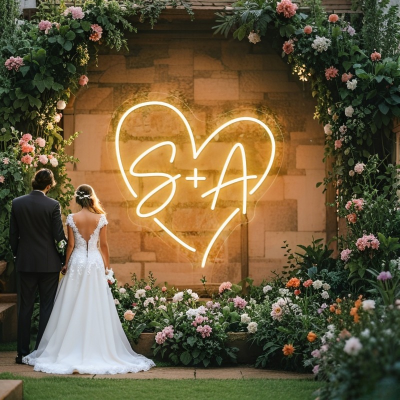Custom Initials Heart LED Neon - Wedding Led ulasan dan harga
