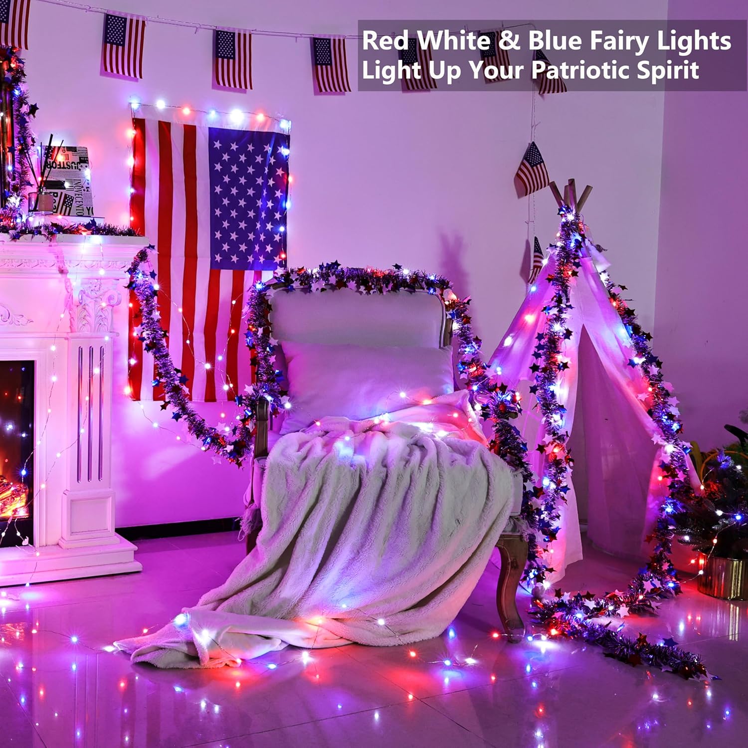 33ft 100 LED Red White Blue Fa - Wedding Led ulasan dan harga