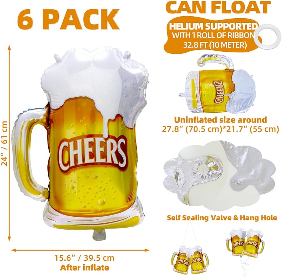 6pcs Cheers Beer Mug Balloons  - Wedding Alcohol Supply ulasan dan harga